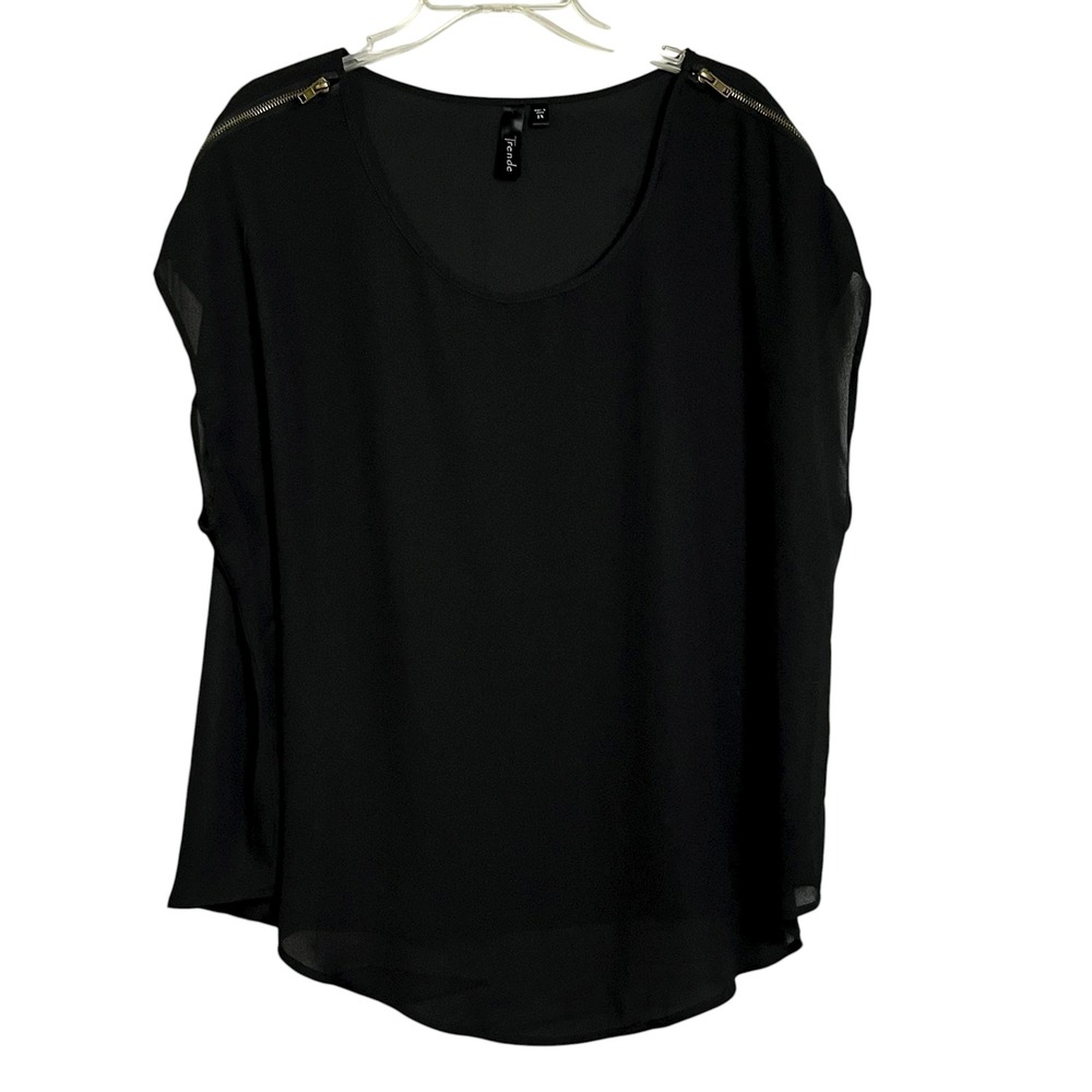 Trende 2X Black Blouse‎ Zipper Accent Dolman Sleeve Lightweight Top (3043)